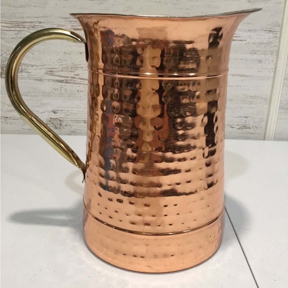 Vintage Hammered / Dimpled Copper Pitcher With Brass Handle Made In India - Picture 3 of 10